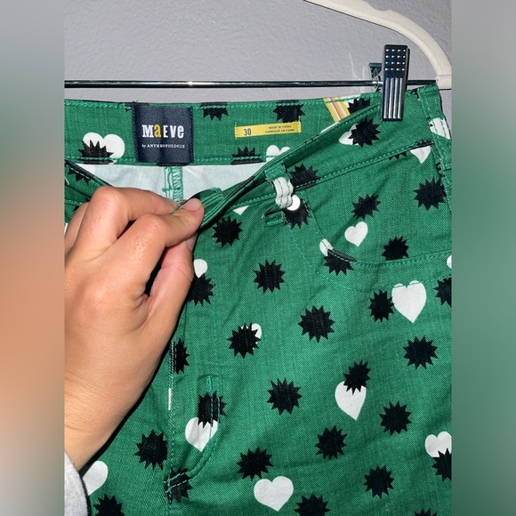 Anthropologie Maeve The Cigarette Slim Heart Printed Jeans Green Size 30 - Picture 6 of 8